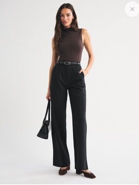 NWT Abercrombie & Fitch Sloane Tailored Wide Leg Pant Black Sz 8 Short